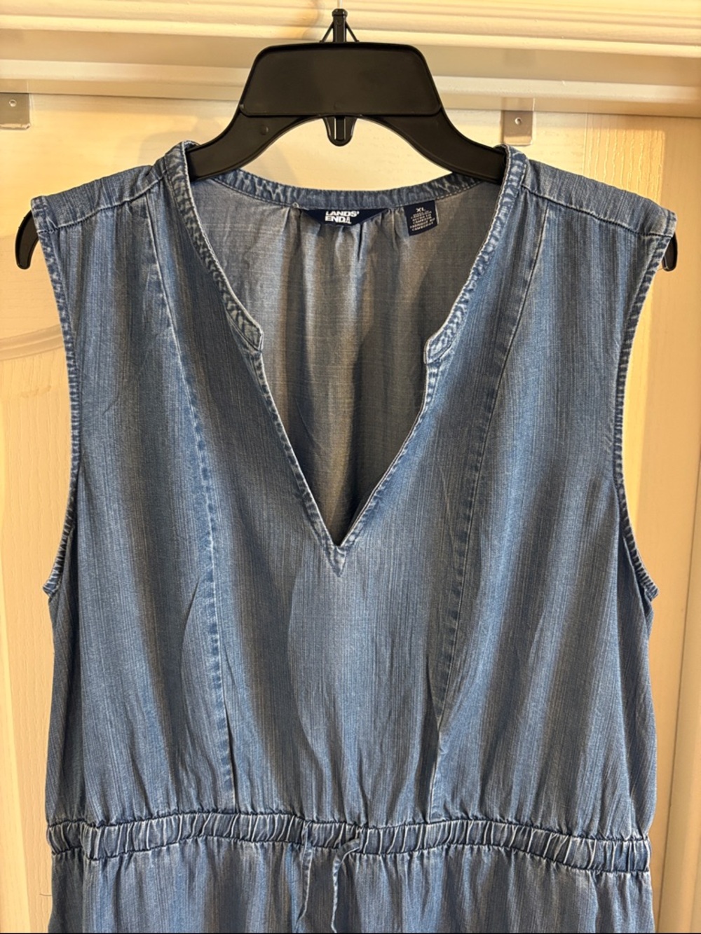 Lands End Sleeveless Denim Midi Dress - Blue - Picture 2 of 5